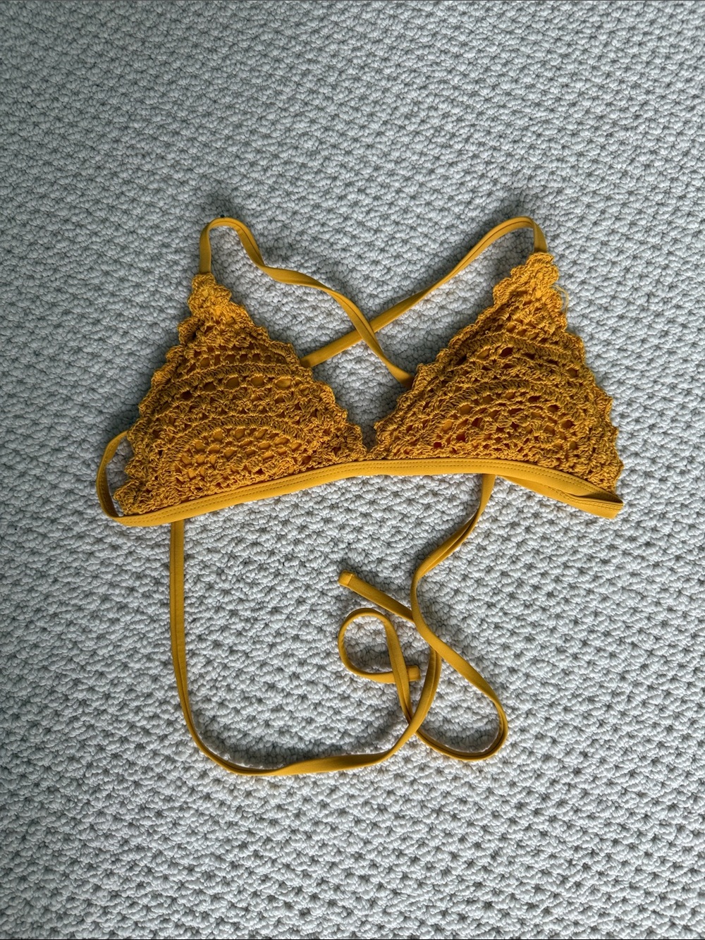 Yellow Crochet Triangle Bikini Top
